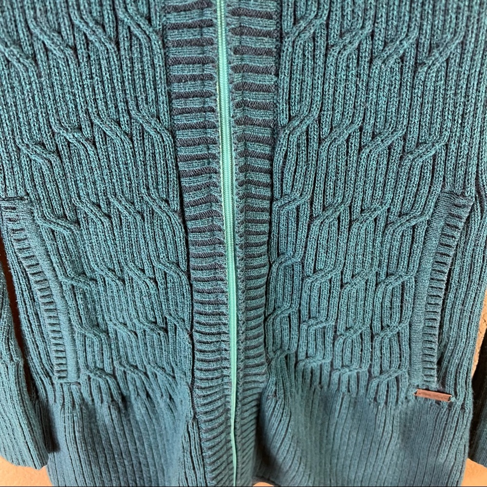 Eddie Bauer Women’s Teal Cable Knit Long Full Zip Sweater. Sz S - Picture 4 of 13